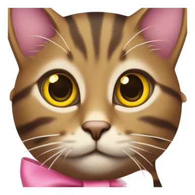 brown tabby cat with yellow eyes and pink bow sticker