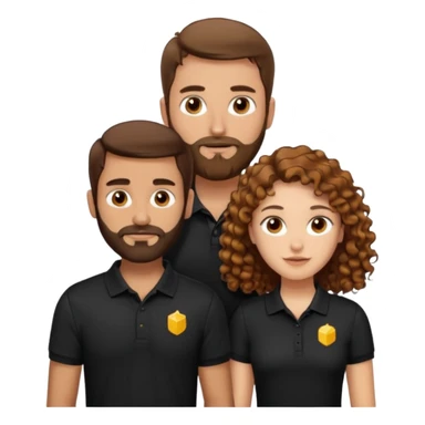 Criar Casal - Homem branco de cabelo liso e olhos marrom, com barba, camiseta polo preta e mulher de pele branca cabelo cacheado marrom longo e olhos mel sticker