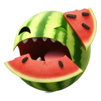 pacman opening mouth to eat a slice of watermelon sticker