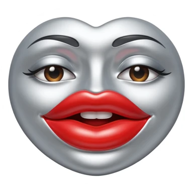 A seductive pair of slightly parted lips emoji made of liquid silver chrome, smooth glossy metallic surface, soft sensual curves, subtle reflections, luxury sexy aesthetic, minimal iOS emoji style, centered composition, clean white background, soft studio lighting, no text sticker