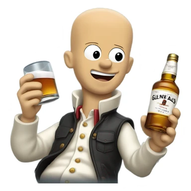 realistic meme of bald man mit jackey with withe bart with Glenfarclas sticker