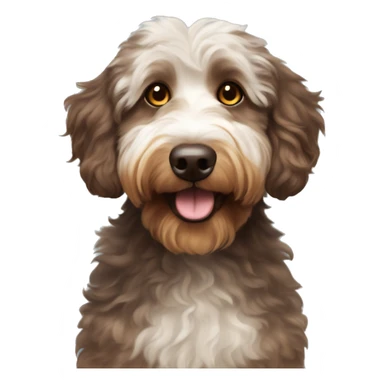 Brown and tan Aussiedoodle with yellow eyes and a bun on the top of head sticker