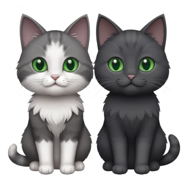 2 different coloured small cats including a dark grey and white and a completely solid dark grey with green eyes and only white paws sticker