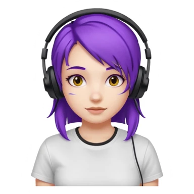 Gamer Girl with black Headset + Purple Hair, white T-shirt sticker