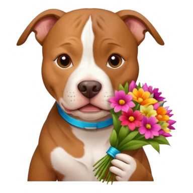 pitbull dog holding flowers sticker