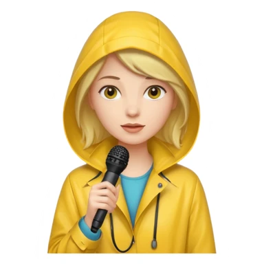 womanwith rain coat and microphone sticker