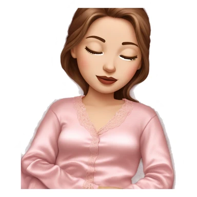girl with pale skin and silky brown hair in light pink silk lace pajamas sleeping  sticker