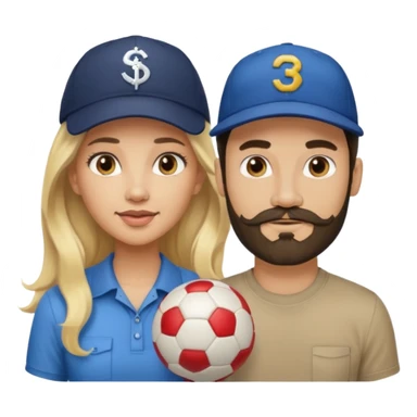 Light skin Woman with long dark hair,pretty with a light skin guy with a blonde mustache and beard wearing a ball cap on sticker