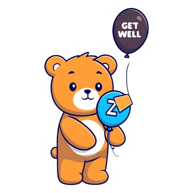Cute teddy bear with a bandage holding a get well balloon sticker