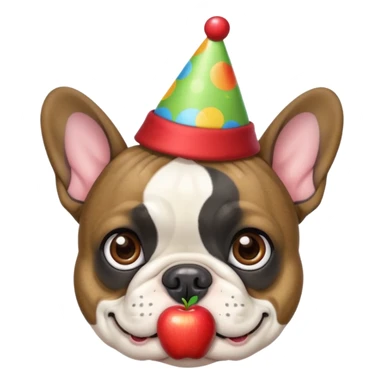 french bulldog with a birthday hat and brindle coloring. please make it apple emoji style please sticker
