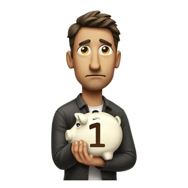 man breaking piggybank with 1 cent on it looking sad sticker