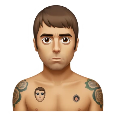 Liam Gallagher with a tattoo of Liam Gallagher on his chest sticker