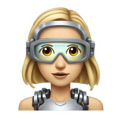 female cyborg head, fair skin, Brown long hair with blonde steaks, space age goggles and circuits sticker