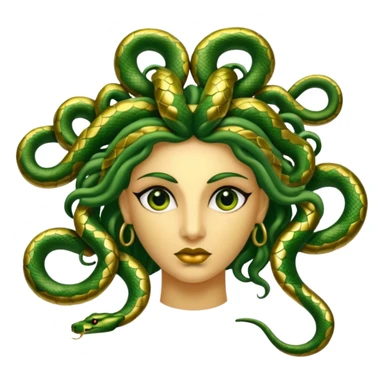 The Sicilian Medusa in gold and green and make the snake hair have snake faces  sticker