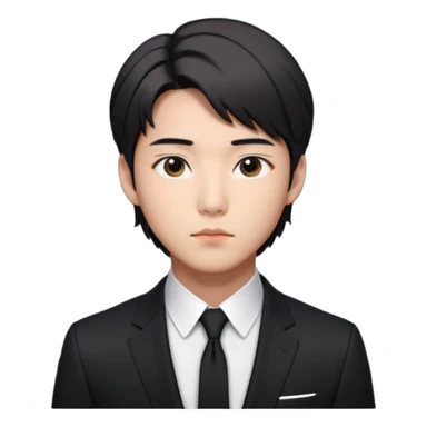 Create a Korean male idol in sleek black suit, side-swept hair & serious gaze, inspired by RM of BTS. sticker