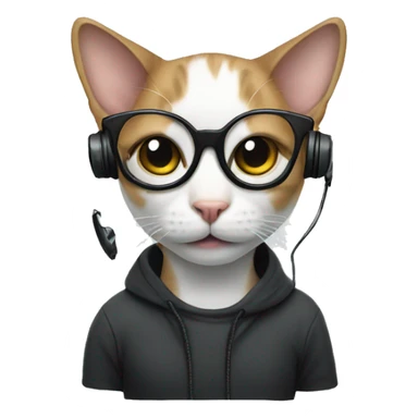 cat with black glasses and headset sticker