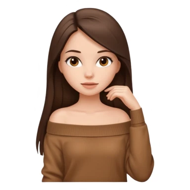 красивая девушка накрашенная брюнетка с длинными прямыми волосами в коричневой кофте со спущенными плечами sticker