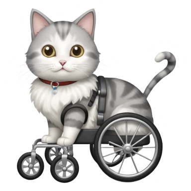 disabled grey and white cat in cat wheelchair sticker