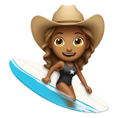 Girl surfing a wave wearing a cowboy hat sticker