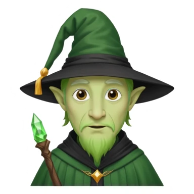 Green-skinned male wizard with a long nose, wearing a black hat and robe sticker