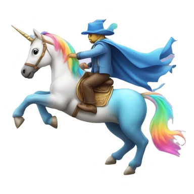 un mago montando un unicornio volador de colores sticker