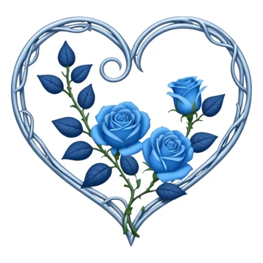 heart shape silver vine with blue roses border sticker