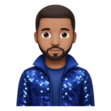 Drake with dark brown hair, indigo sequin outfit sticker