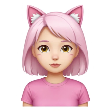 girl with white hair and cat ears wearing pink tshirt sticker