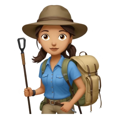 women, long dark brown hair in ponytail with wide brim hiking hat. Walking with backpack and trekking poles.  She is a pilgrim on the Camino Frances on her way to Santiago de Compostela sticker