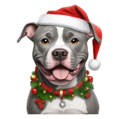 Grey Pitbull with Santa sticker