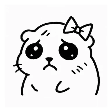 sad hamster with a bow, black doodle sticker