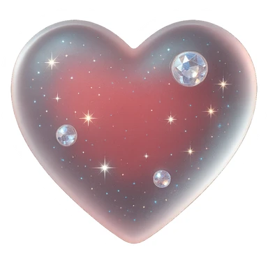 tiny red heart, pastel red enamel, sparkling gems, soft glowing effect, extra glitter accents, matte glass style, iridescent shimmer sticker