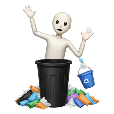 give me a white stickman and a black trash can and trash and make the man throw some trash can and make the background black  sticker