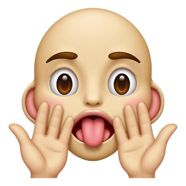 Squinting eyes emoji with tounge out and hands next to the mouth opening it  sticker