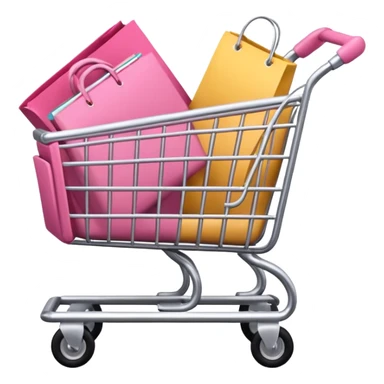 Carrinho na cor rosa cheio de compras femininas, com diversas maquiagens, roupas  sticker