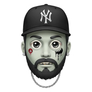 Hazme un zombie con barba en la barbilla el emoji que esté en blanco y negro osea la foto que tenga aretes pequeños una gorra volteada de los new York yankee y una cadena de diamantes que diga W sticker