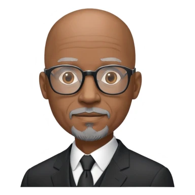 Bald mature Black male with Grey goatee and light glasses in a nice black suit
 sticker