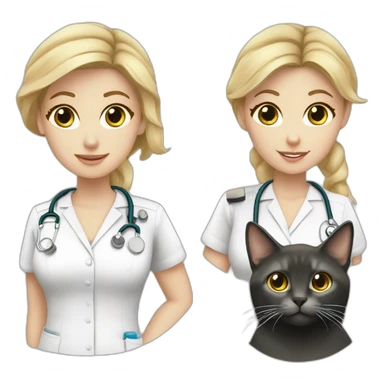 Nurse Blond white girl with 2 cats  one dark grey and one black sticker