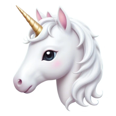 Cinematic Cute White Unicorn Portrait Emoji, Head tilted playfully and inquisitively, featuring a charming, petite form with a silky white color, a delicately flowing mane and tail, and a tiny, sparkling horn, with large, dreamy eyes full of wonder, Simplified yet irresistibly adorable features, highly detailed, glowing with a warm, enchanting glow, high shine, affectionate and lively, stylized with a touch of fairy-tale whimsy, soft glowing outline, capturing the essence of a mischievous yet endearing white unicorn that seems as if it could gallop out of the screen into your heart! sticker