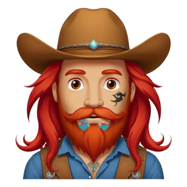 mustached cowboys with tattoos on face and bead and long red hairs sticker