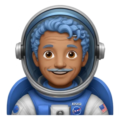 old man, brown skin astronaut with curly blue hair, smile sticker