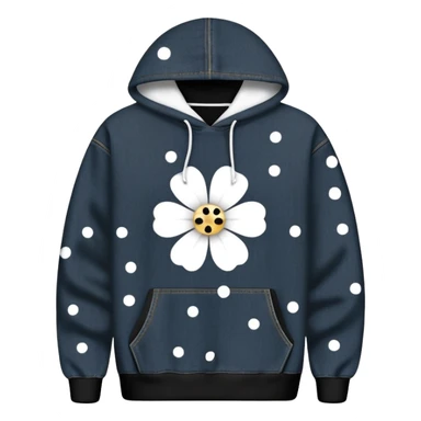 The BLACK Denim Tears Hoodie features a black base with distinctive white and black  open flower spots with empty space in the middle, These hollow ring-like patterns are scattered across. BLACK AND WHITE FLOWERS sticker