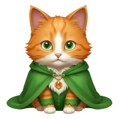 baby orange cat green eyes, in magic white cloak sticker