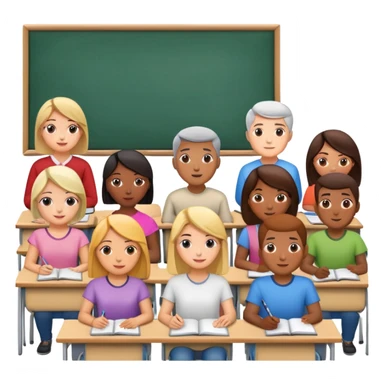 adults sitting in a classroom facing a screen sticker