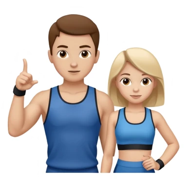 Girl and boy in gym clothes who points out sticker