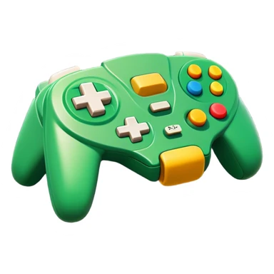 Clash of Clans aesthetic: Cinematic Playful Nintendo 64 Console Portrait Emoji, rendered in a 3D vector-style similar to standard emojis with minimal shading and bold, simplified shapes. A compact, distinct form with signature details, softly glowing with a nostalgic gaming charm. Simplified yet unmistakably iconic, highly detailed and consistent, glowing with a soft radiance and high shine. Stylized with a touch of retro gaming magic and a soft glowing outline, capturing the essence of a beloved gaming relic with a friendly, playful manner! sticker