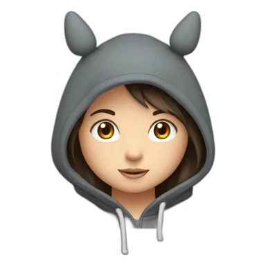 Fille Brune avec un sweat-capuche Totoro gris foncé avec les rond clair de Totoro sur ventre  sticker