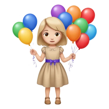 birthday small  girl in biege dress + baloons sticker