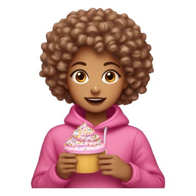 A lightskin girl with curly hair dressed in fall attire eating a pink frosted doubt with sprinkles  sticker