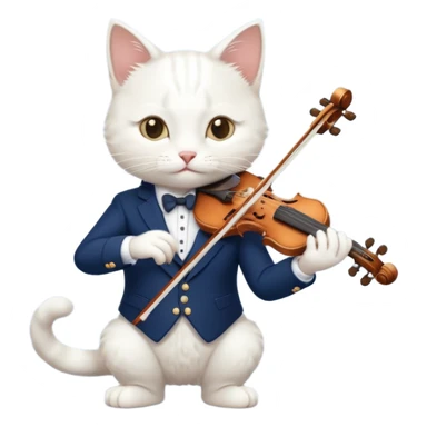 white cat play violin, wear navy suit sticker